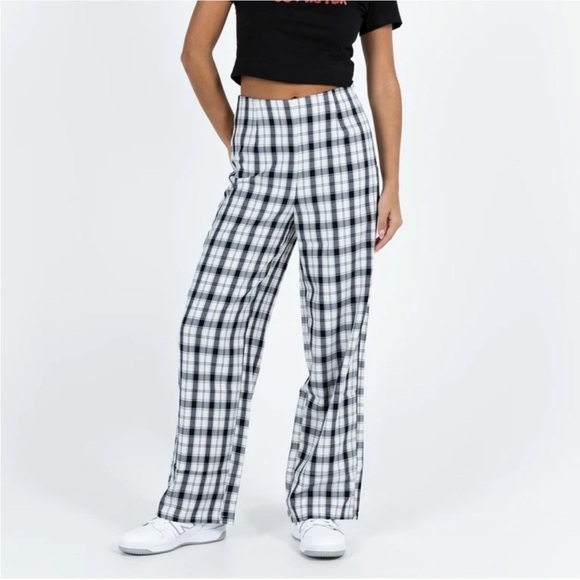 PRINCESS POLLY • Women’s Euros Navy White High Waisted Plaid Pants Size 4 - Picture 1 of 7